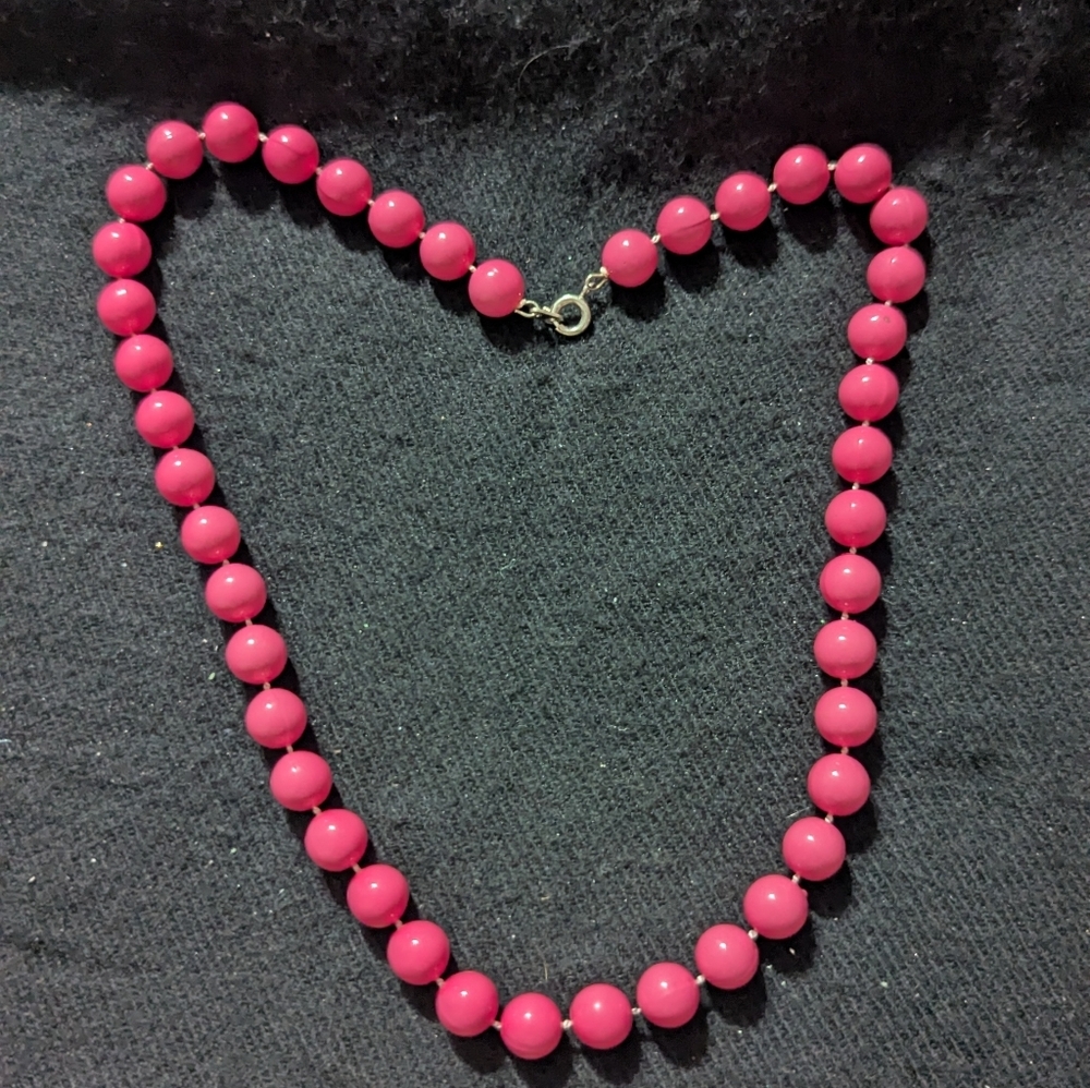 Vintage Pink Plastic Beaded Statement Necklace - image 1